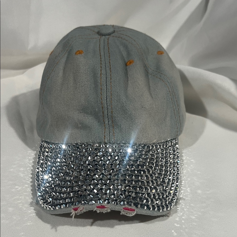 Gray Cap with Silver Rhinestone Brim